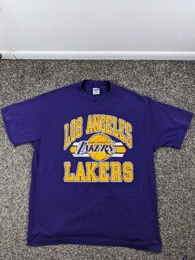 Vintage 80s 90s Los Angeles Lakers Single Stitch T Shirt Trench Mens Large USA
